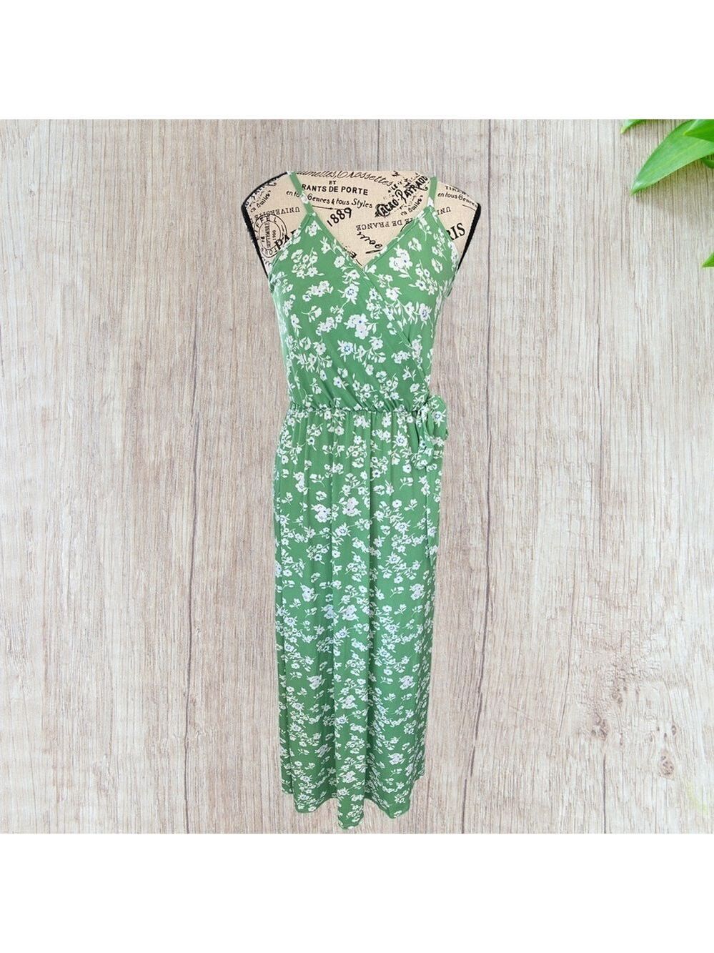 Kaileigh Faux Wrap.Green Multicolor Floral Maxi Dress NWOT Size XS:P